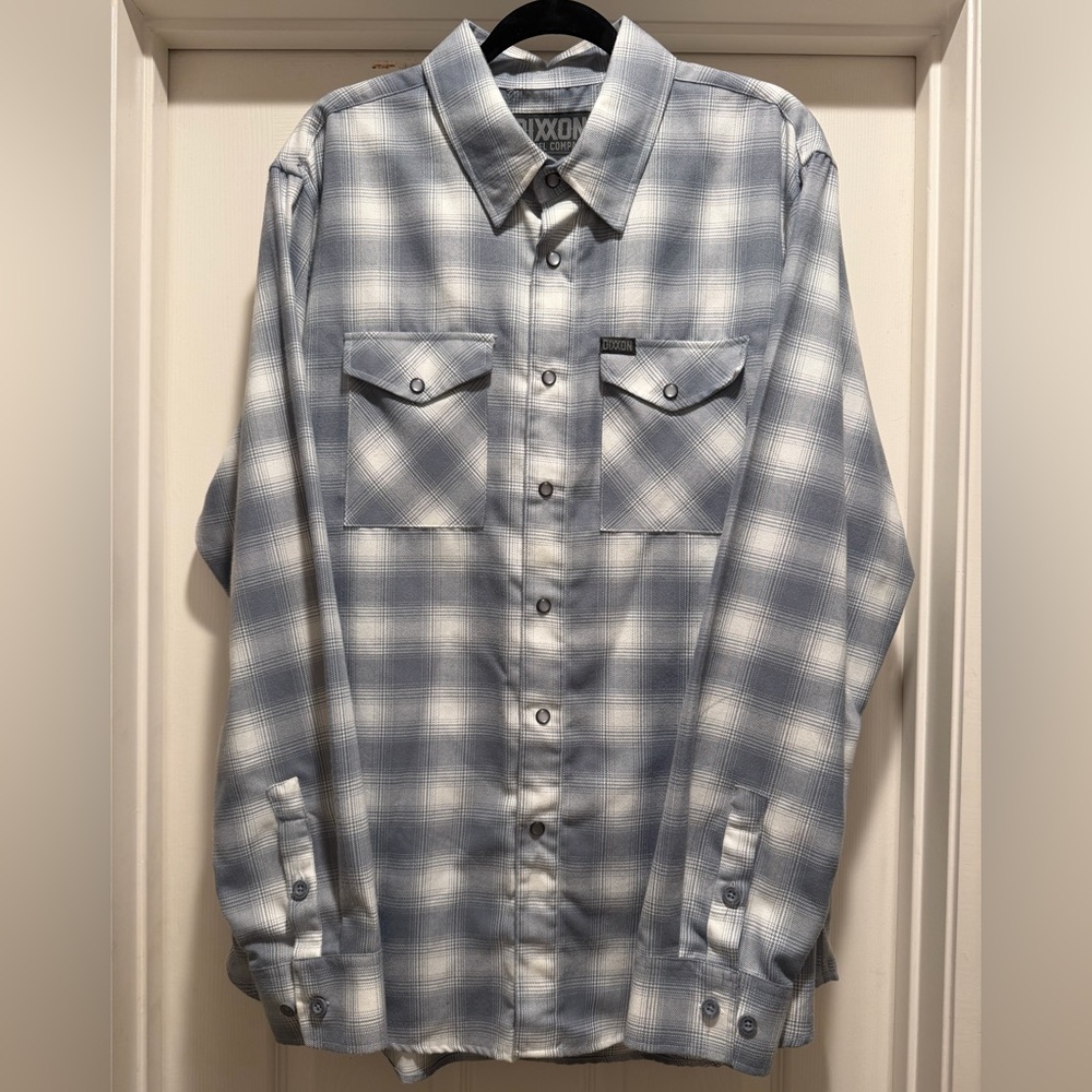 DIXXON "The SUMMIT" Gray and White Snap Button Up Flannel Shirt Men's XL